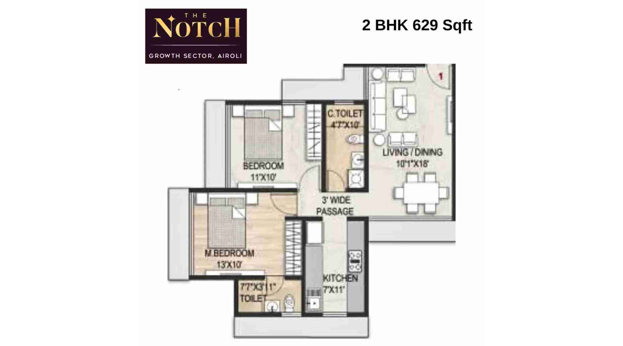 Proviso-The-Notch-Maplewoods-Floor-Plan-2-BHK-629-sqft